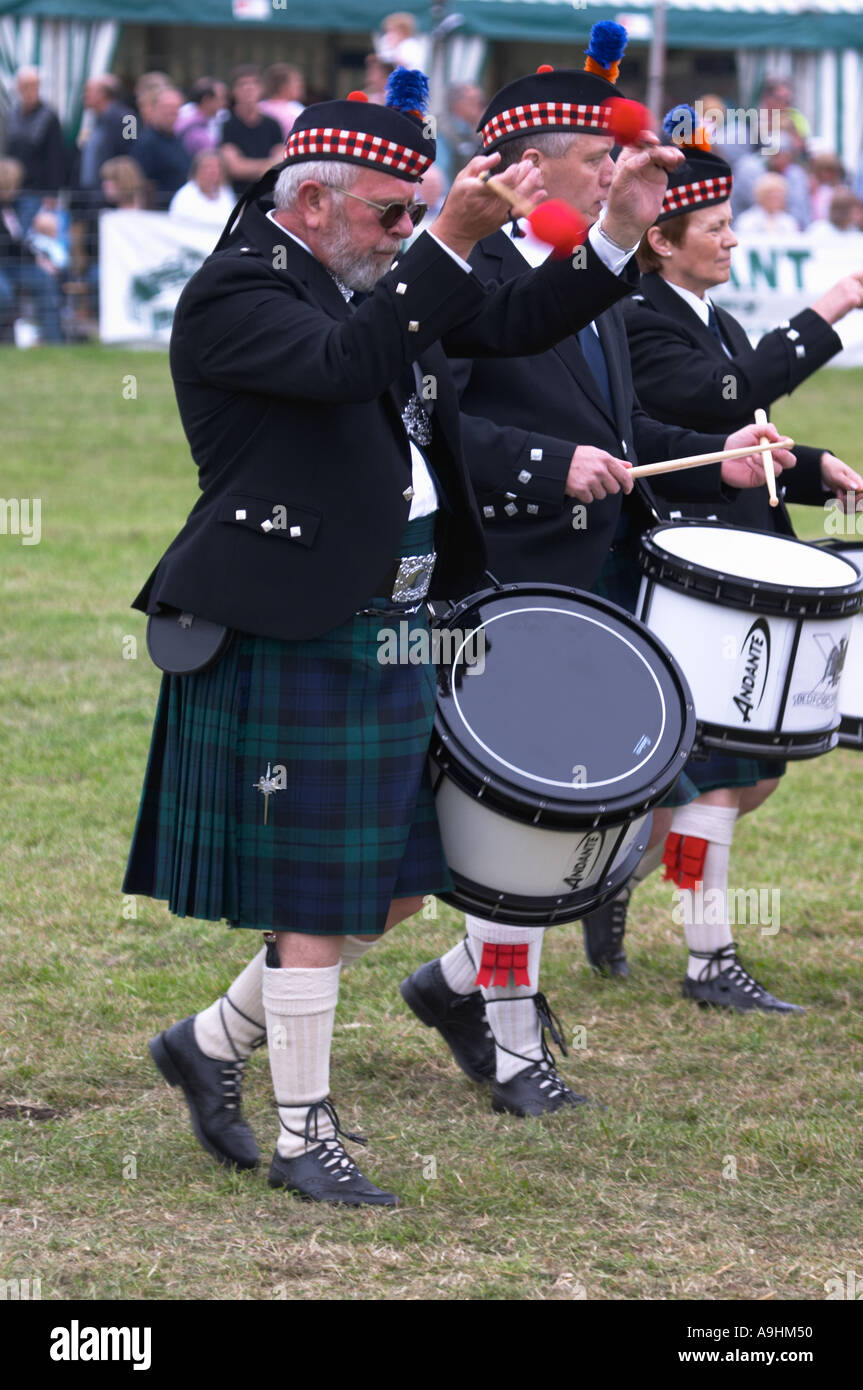 Marching bagpipe and drum band performing at a County show Stock Photo