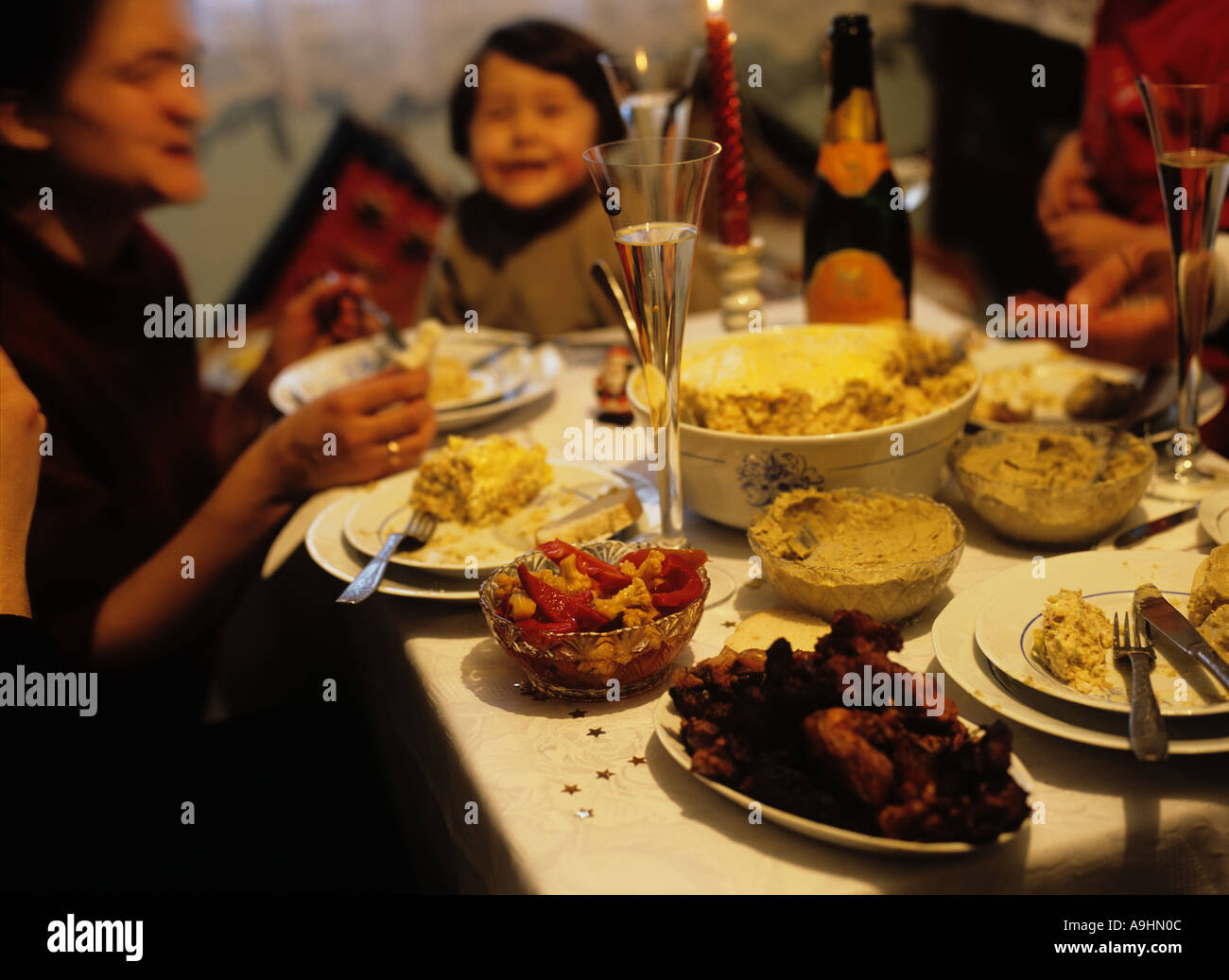 A Romanian family celebrate New Year at home Dolhesti northern Romania Stock Photo