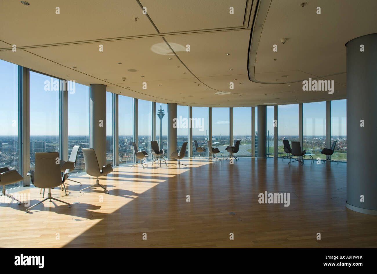 High-quality office room with a wide view over the city, Germany Stock Photo