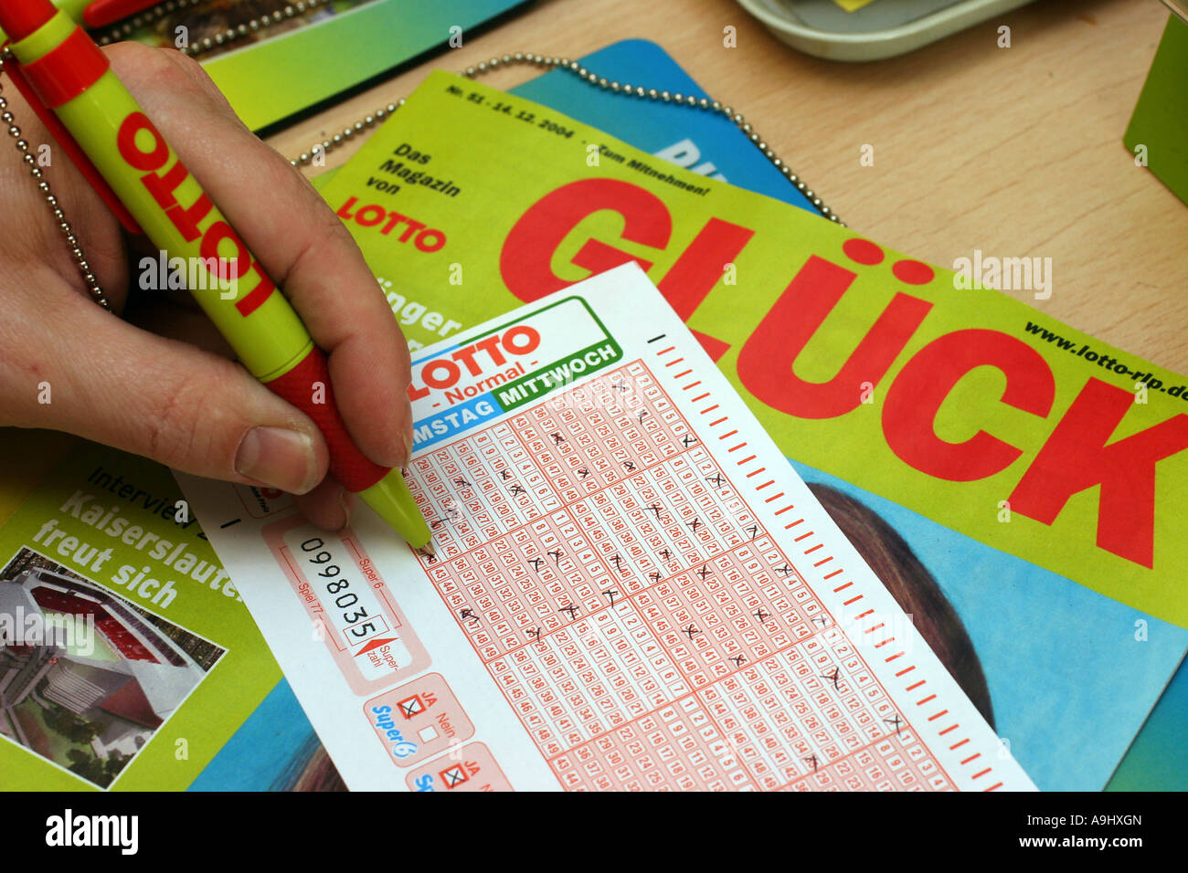 Lottery ticket is being marked Stock Photo