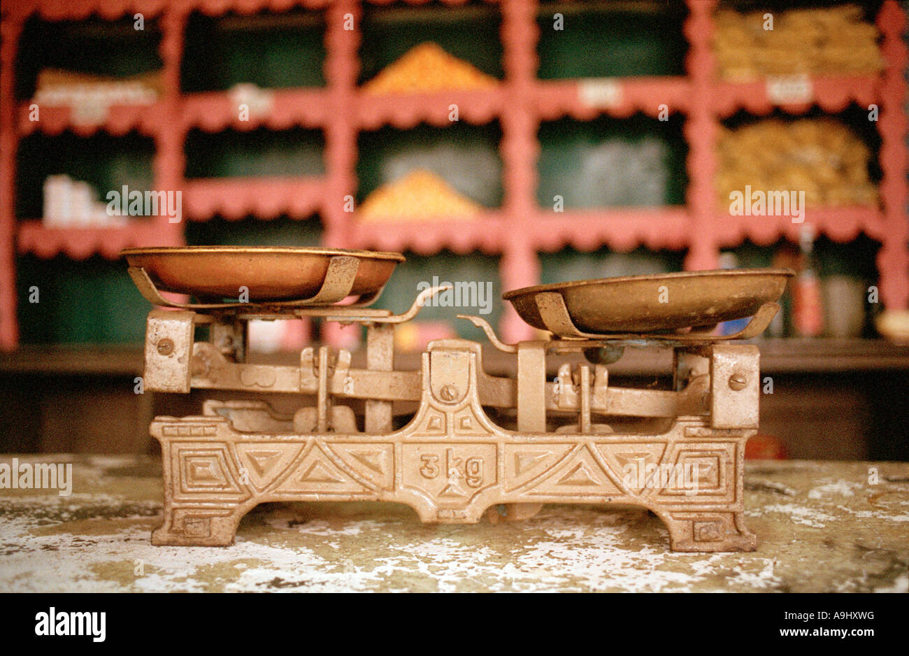 weighing scales in a ration shop Cuba Stock Photo Alamy