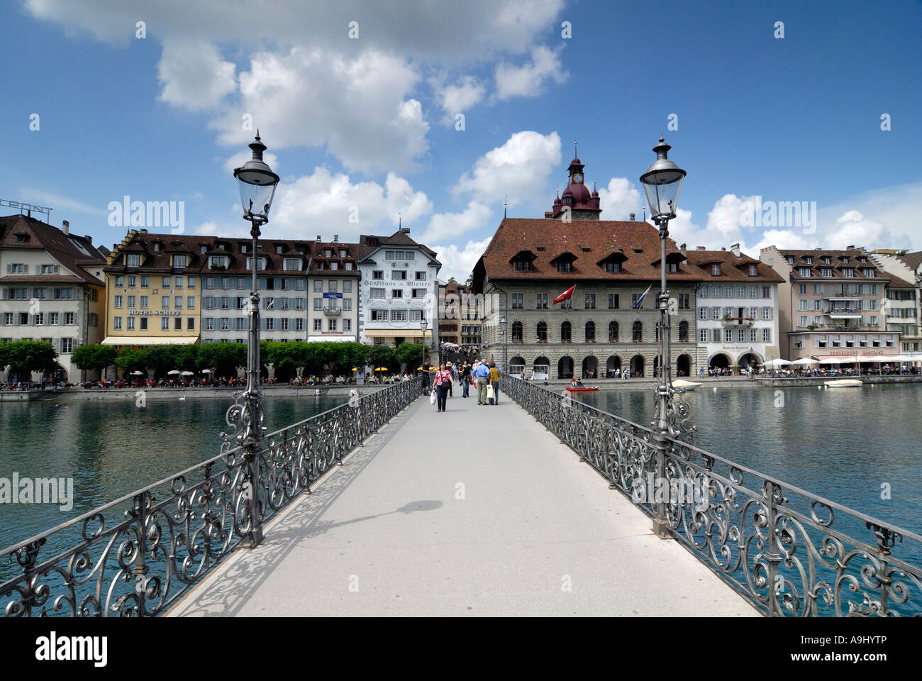 Lucerne - the city hall bridge and old part of town - Switzerland, Europe. Stock Photo