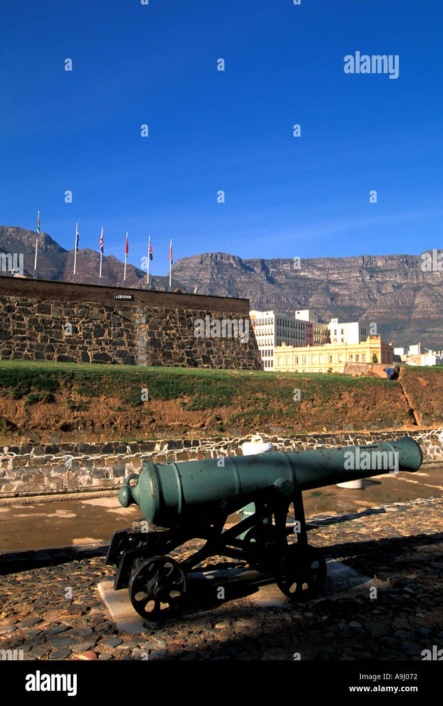 South Africa Cape Town Castle of Good Hope cannon and flags Stock Photo