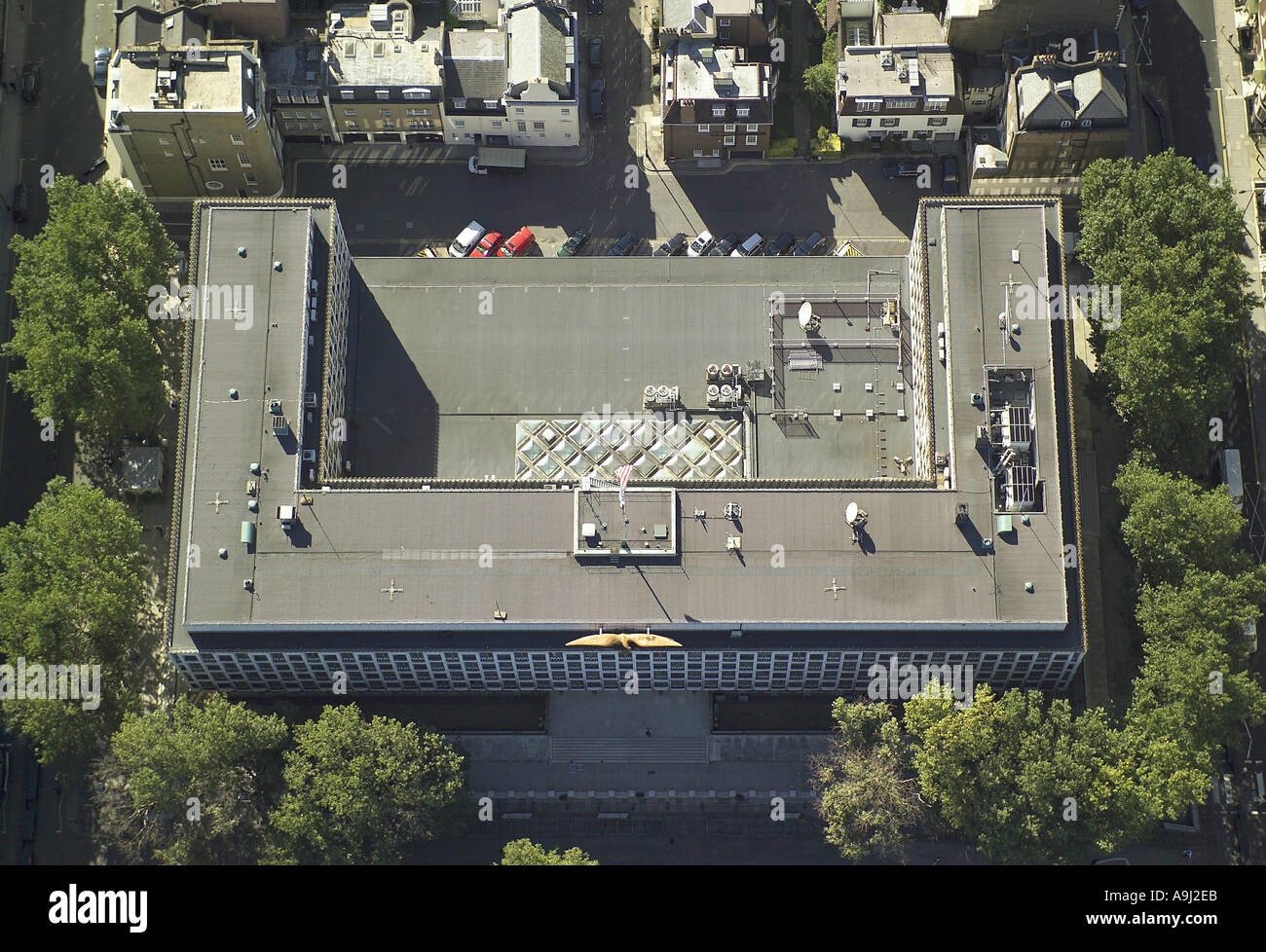 Aerial view of the US Embassy, also known as the American Embassy on Grosvenor Square in Mayfair, London Stock Photo