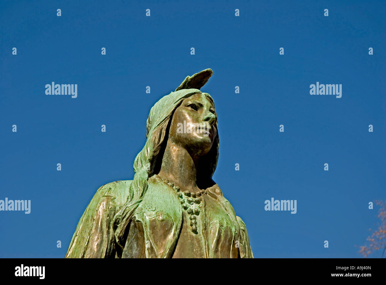 Virginia Historic Jamestowne jamestown Pocahontas statue blue sky background historic figure Stock Photo