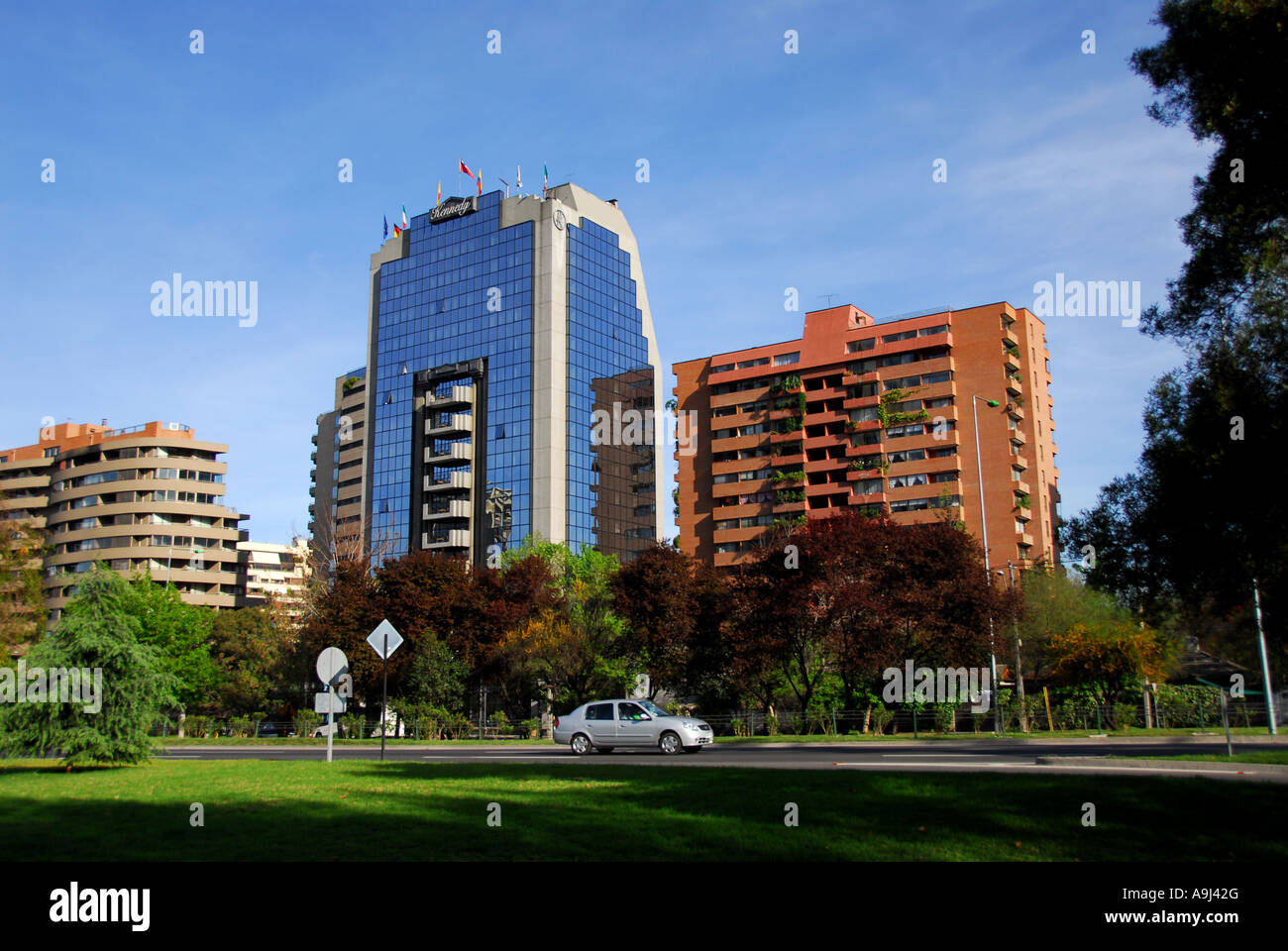 Santiago Chile apartment buildings city skyline scenic landscape blue