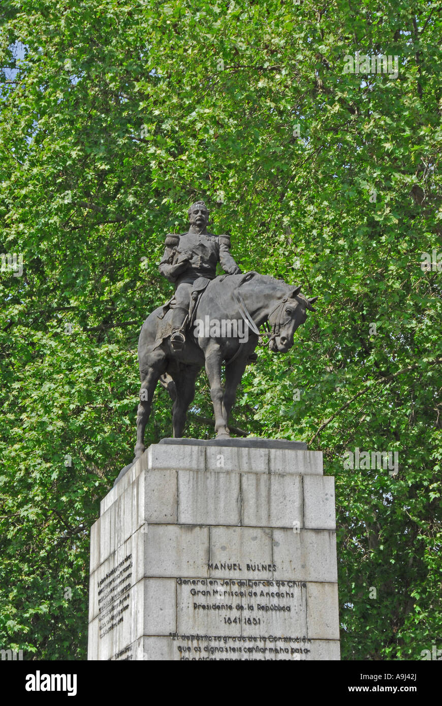 Santiago Chile Manuel Bulnes Prieto statue historic figure former chilean president Stock Photo