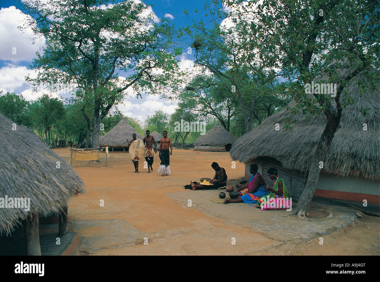Huts and villagers Black villages Mpumalanga South Africa Stock Photo