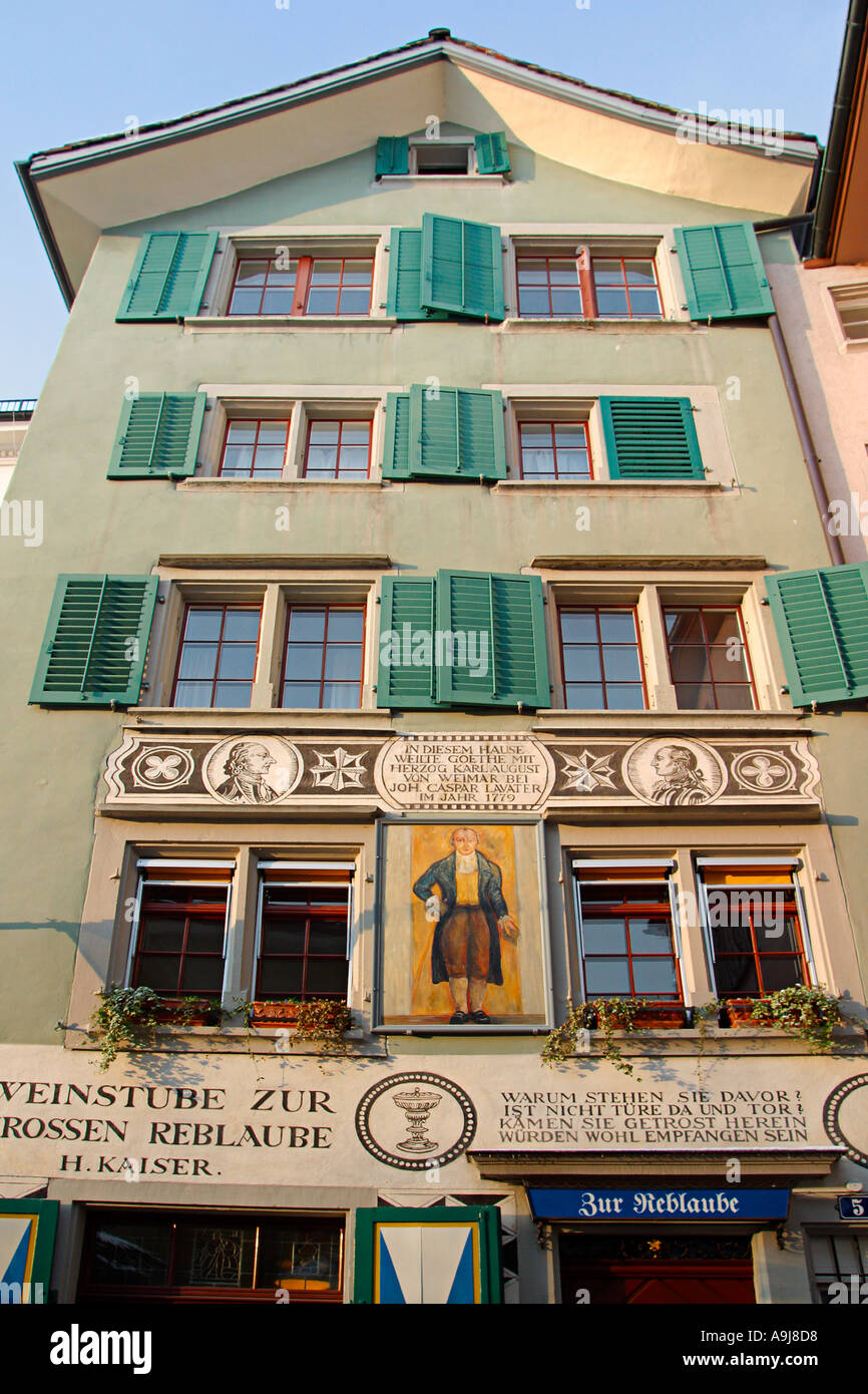 Switzerland Zurich Martin Walser Gasse Restaurant Zur Reblaube goethe was there as a guest in 1779  Stock Photo