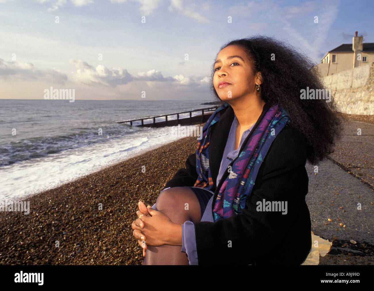 Marsha Hunt on beach at Folkestone Kent Stock Photo - Alamy
