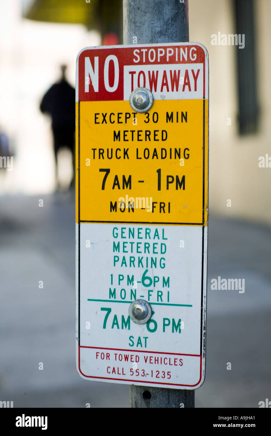 sign with different parking instructions Stock Photo Alamy