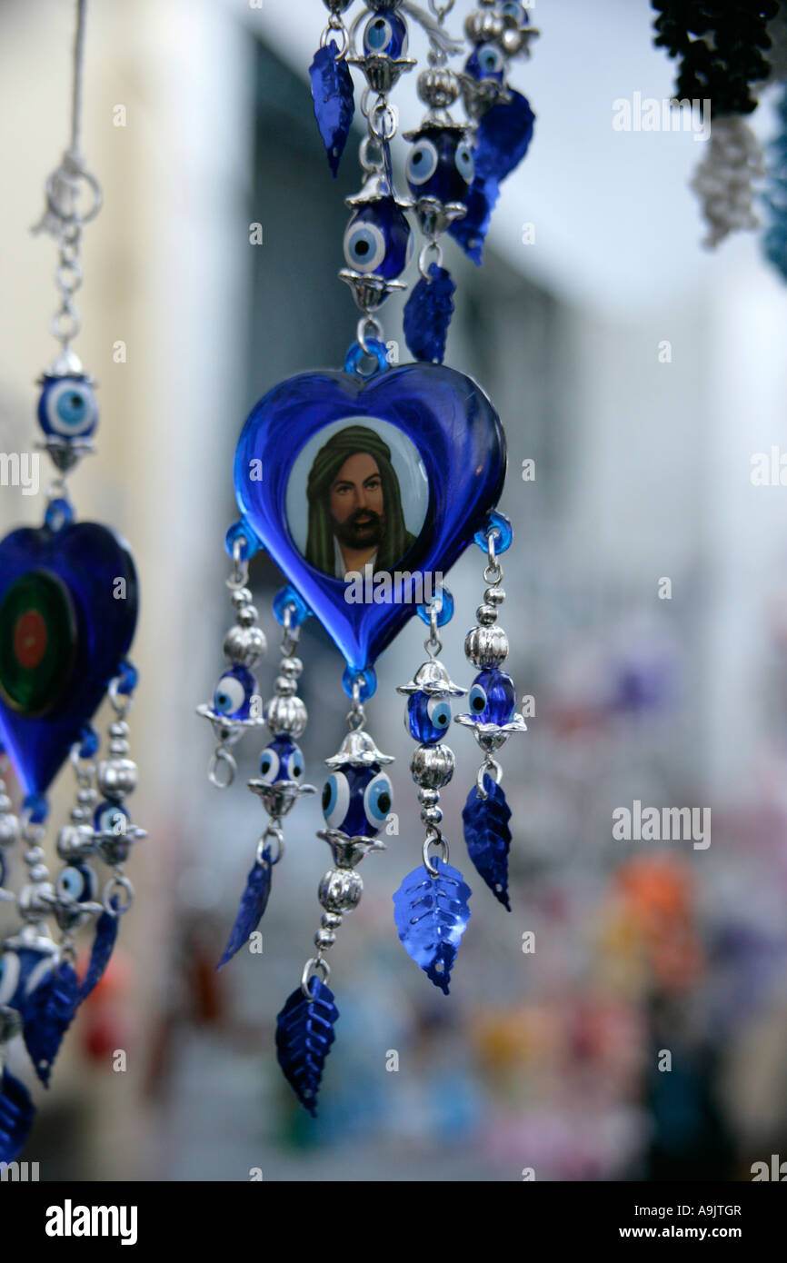 Islamic amulet of the Prophet Ali with the Evil Eye for sale in a market in Istanbul, Turkey Stock Photo