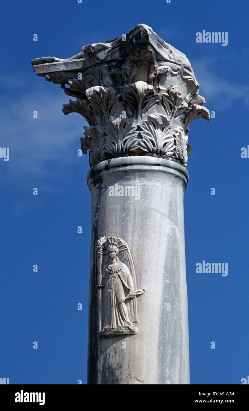 Roman column with ornate carving Roman ruins at Perge near Antalya Turkey Perge was an important city in Pamphylia Stock Photo