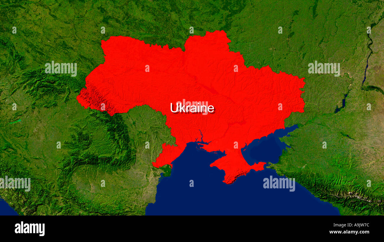Highlighted Satellite Image Of Ukraine Stock Photo