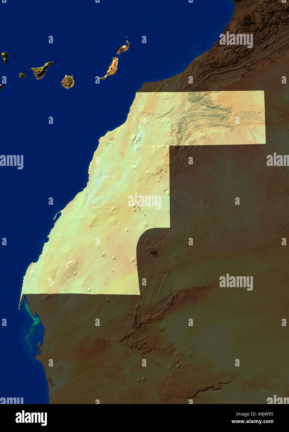 Highlighted Satellite image of Western Sahara Stock Photo Alamy