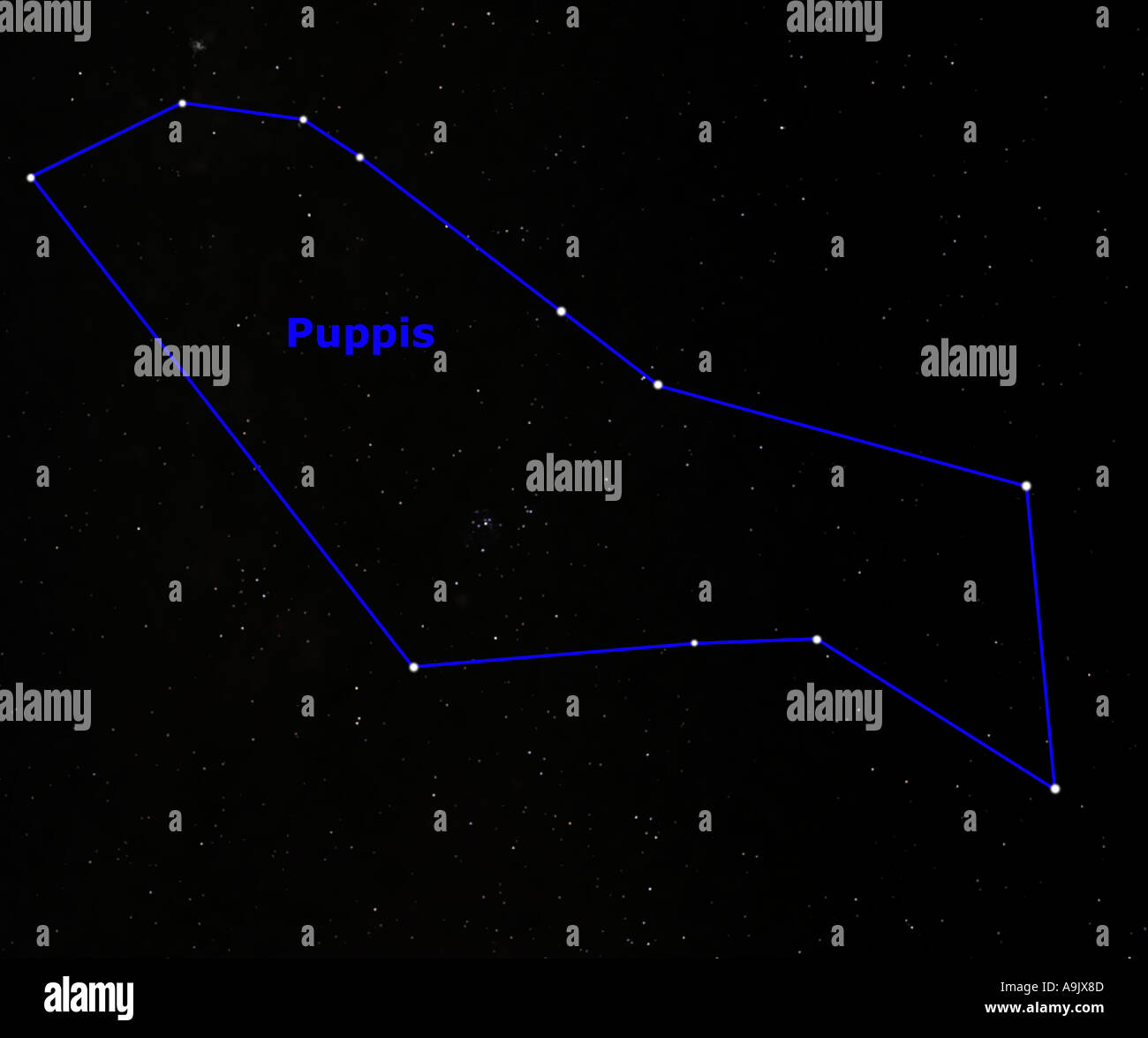 Puppis Constellation Showing Name And Sign Stock Photo