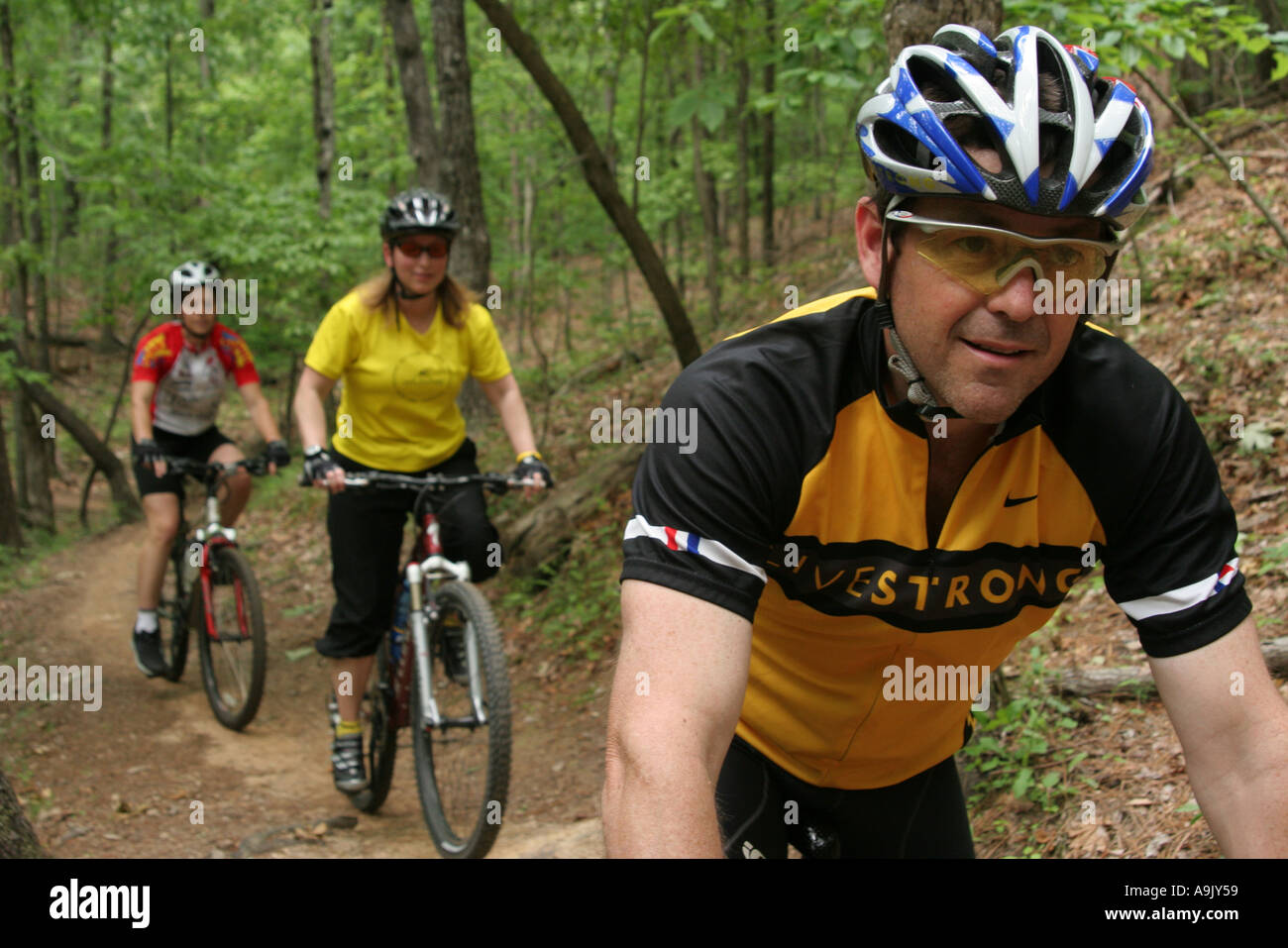 Birmingham Alabama,city,metropolitan,state capital,Oak Mountain State Park,mountain bicycle,bicycling,riding,biking,rider,bikes,bike trail,recreation, Stock Photo