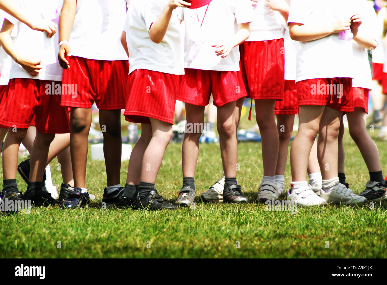 young children lined up for school sports day Stock Photo