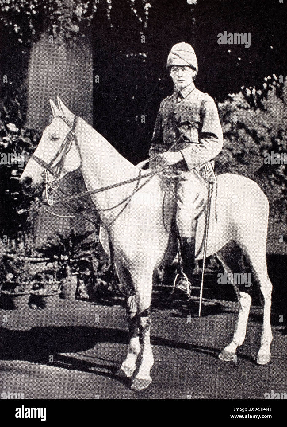 Winston S Churchill, 1874 -1965, seen here on horseback in Bangalore, India in 1897. Stock Photo