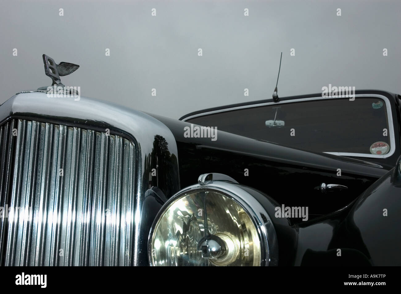 Close up detail of a black vintage Bentley car Stock Photo