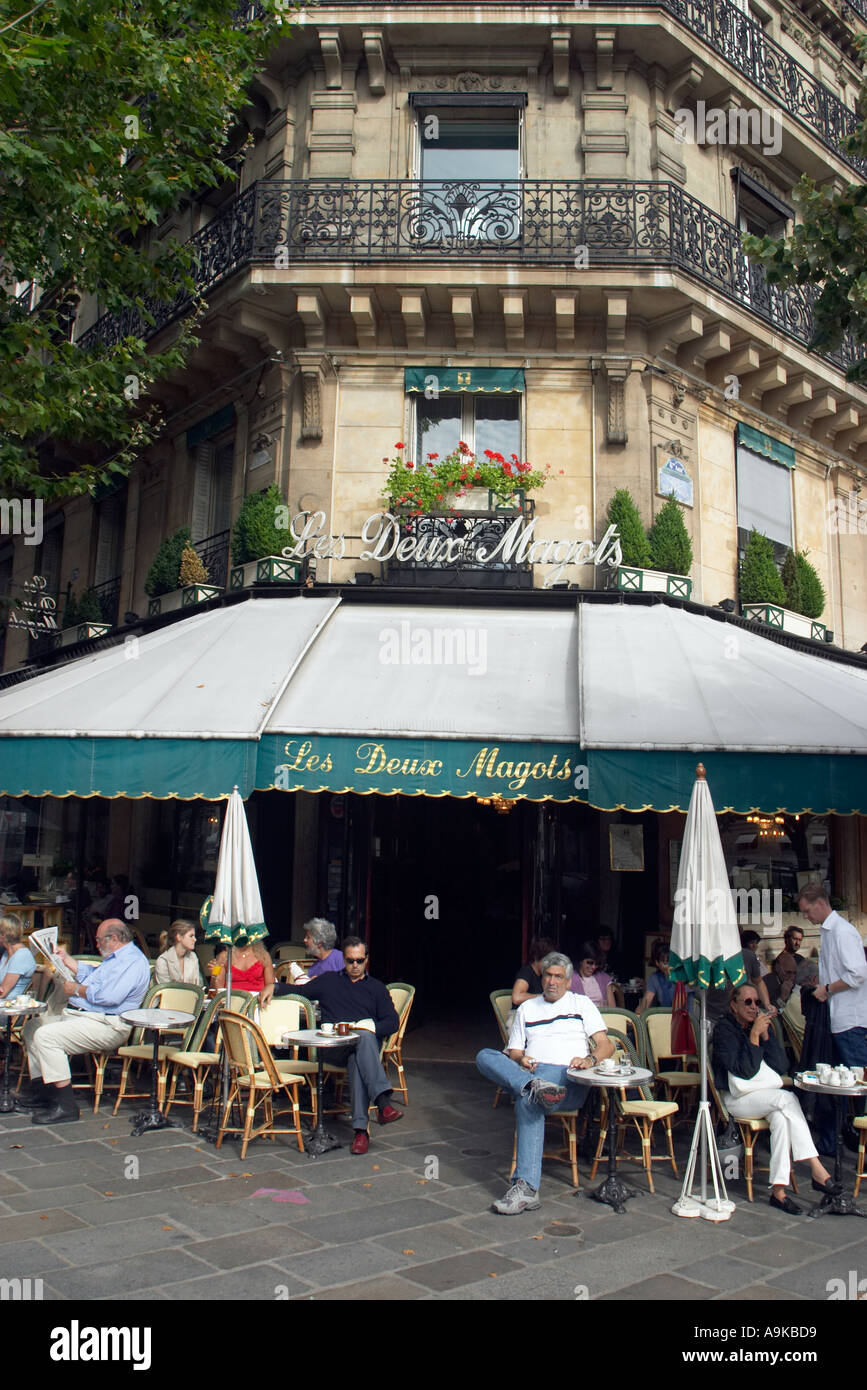 Les Deux Magots famous Parisian Cafe in St Germain des Pres area France Stock Photo