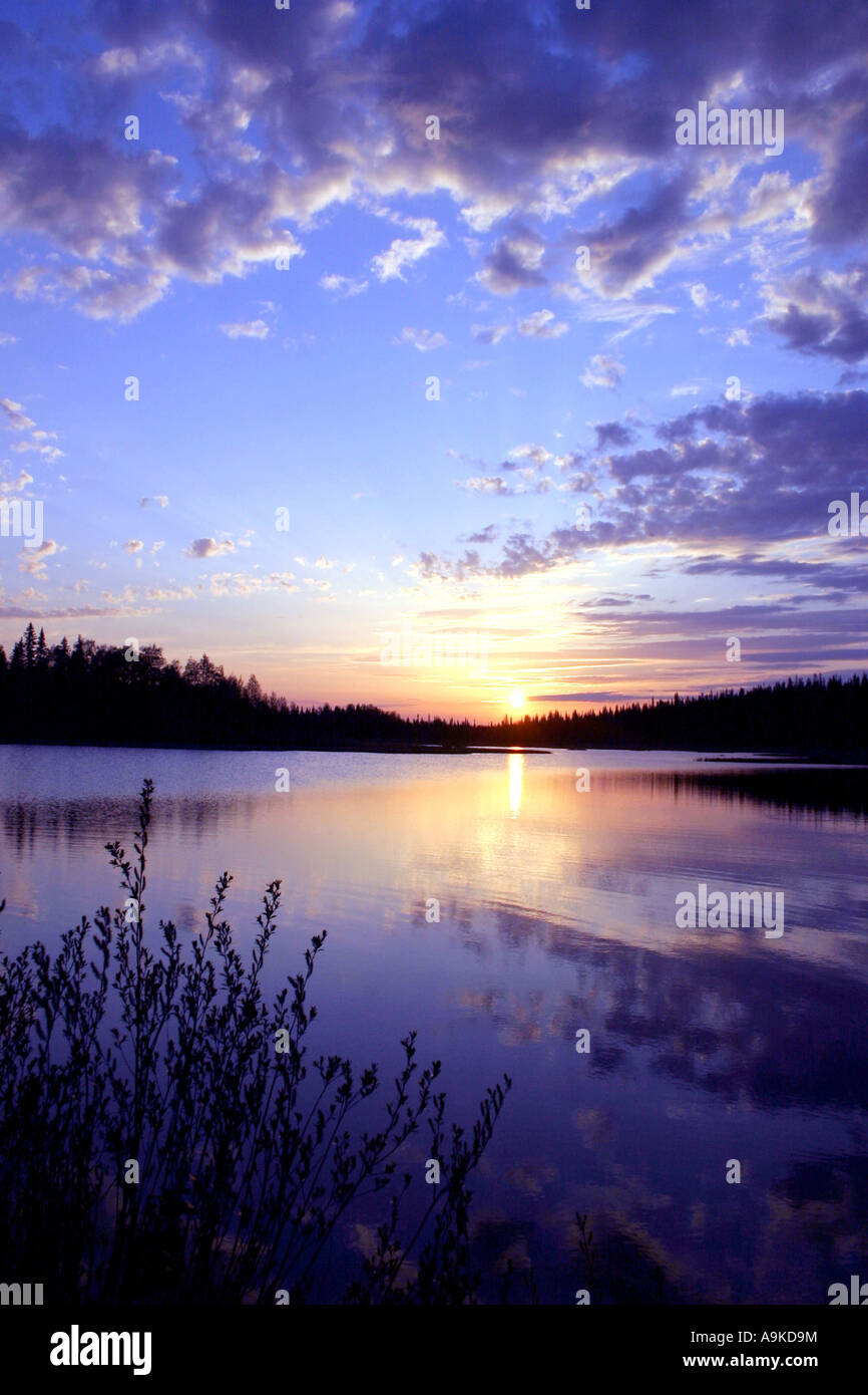 Dawn at bay Maettaeinen, Finland, Oulu, Kuusamo Stock Photo