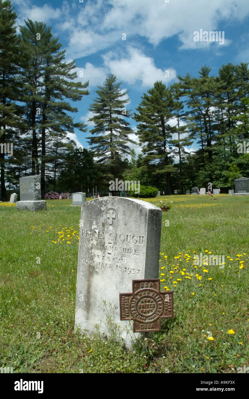 Old weathered headstones at Old Pine Grove Cemetery in Raymond New