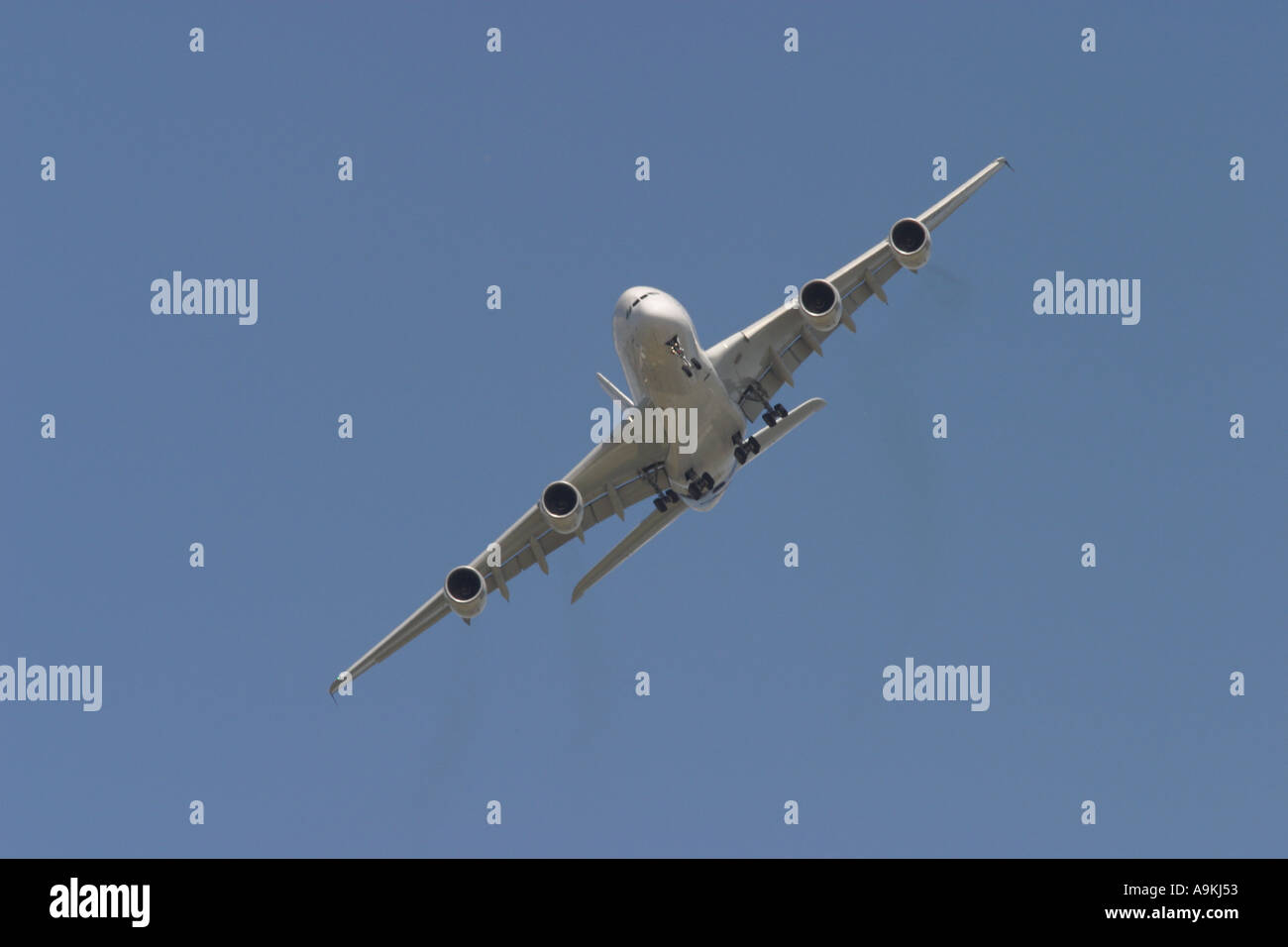 Airbus A380 new large modern double decker commercial passenger airliner in flight Stock Photo