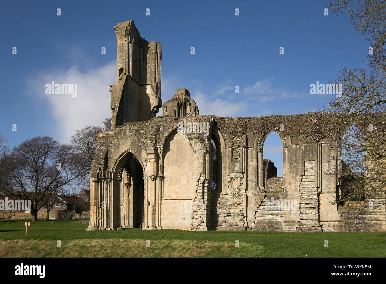 Glastonbury Abbey Somerset England ruined monastery church gothic arch ...