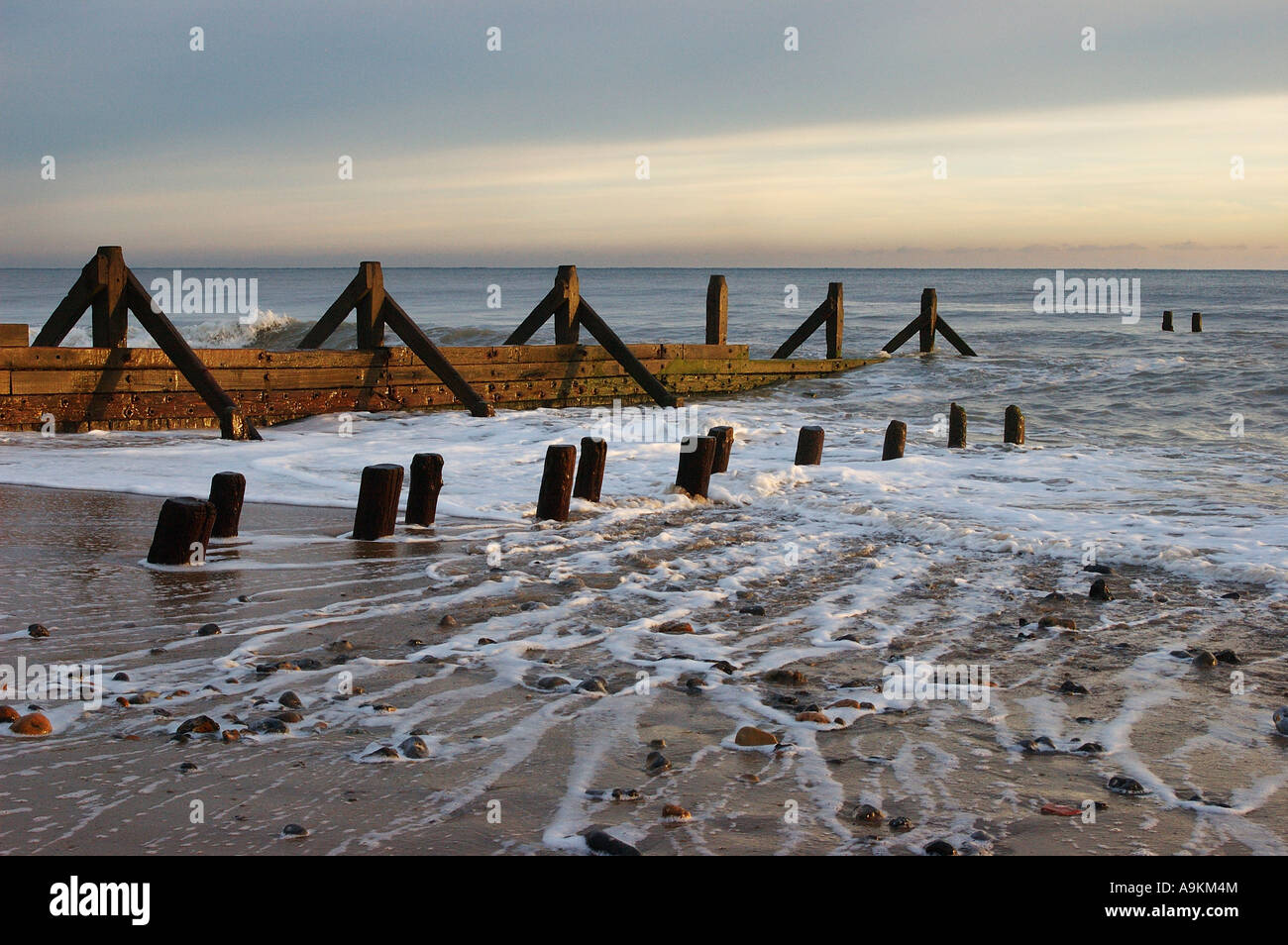 Sea Defenses Mundsley Beach Norfolk Stock Photo