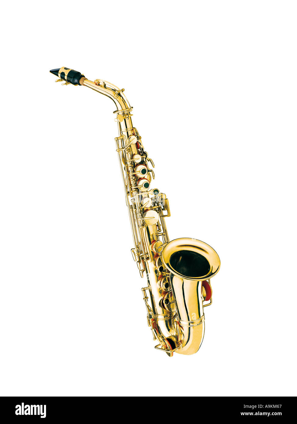 Musical Instrument saxophone Gold plated shining on white background suitable for cut out cover Stock Photo