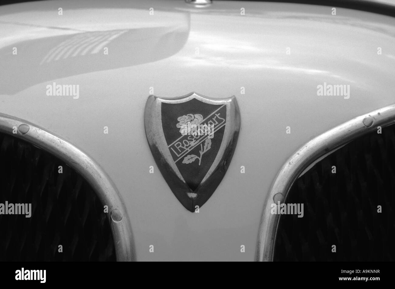 Rosengart Super Sinque LR 42N of 1938. French car manufacturer 1927 to 1955. Rosengart car auto badge marque French maker motif Stock Photo