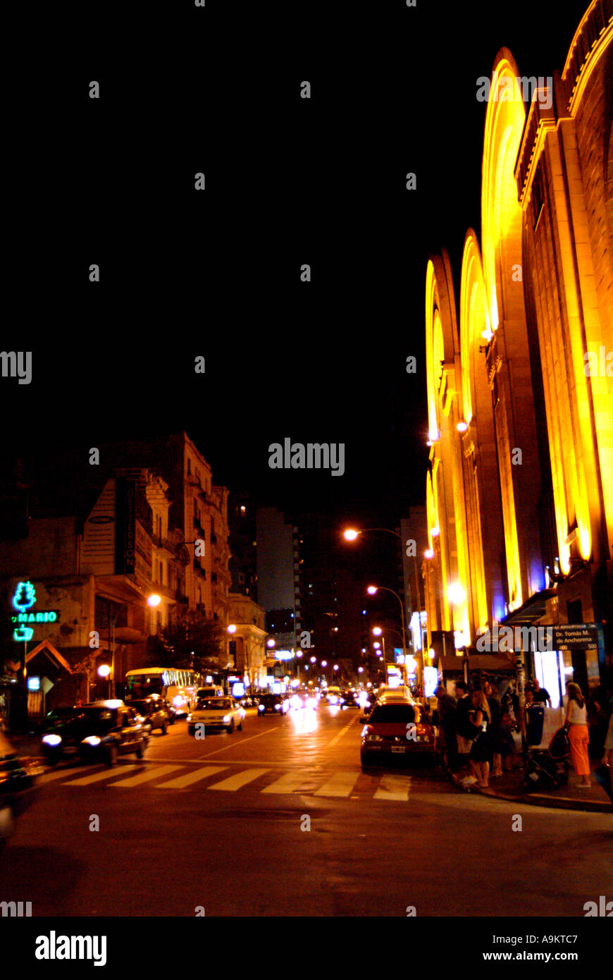 Argentina Buenos Aires Abasto Shopping Centre and traffic at night  Stock Photo