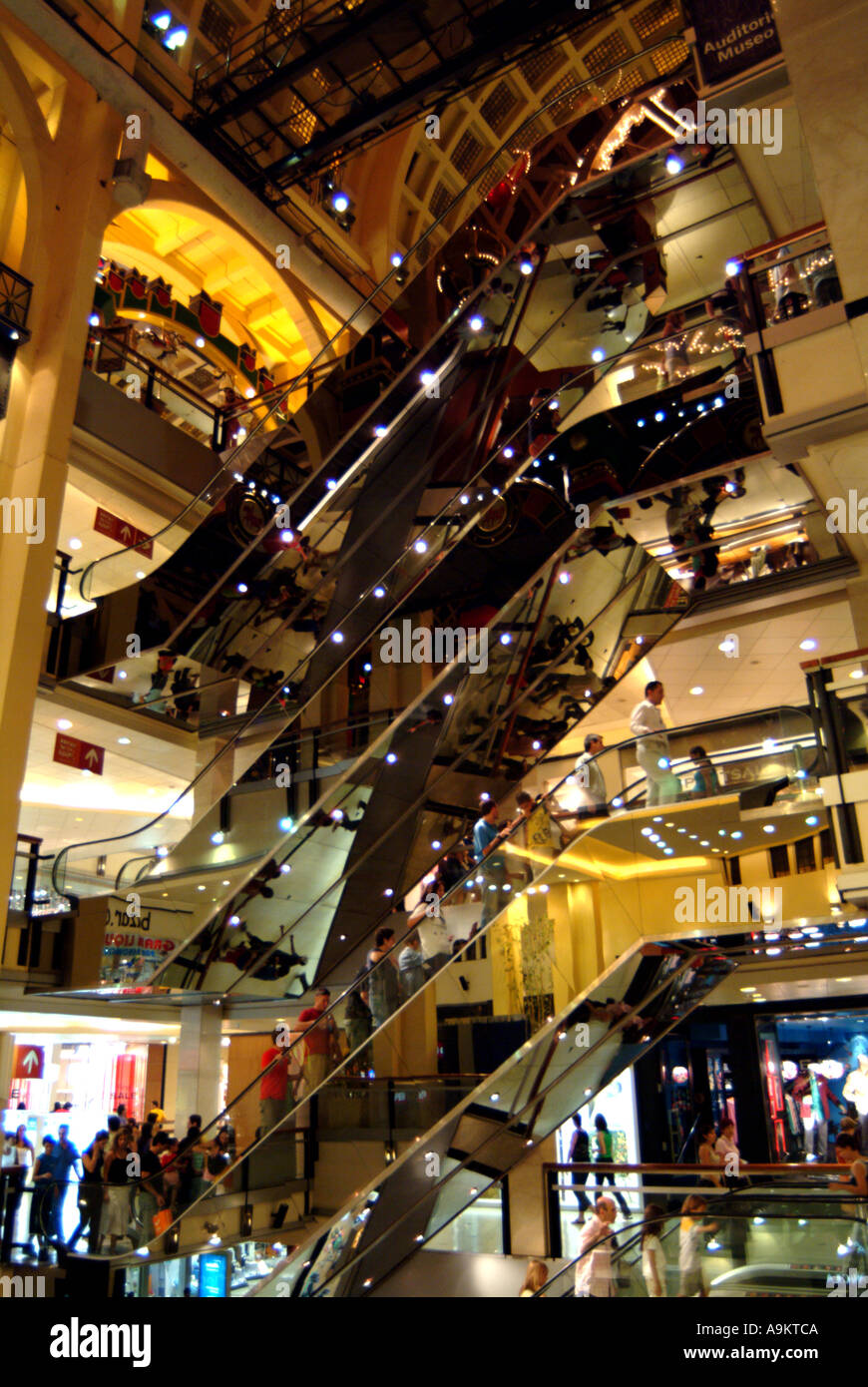 Argentina Buenos Aires Escalators in the Abasto Shopping Centre at night  Stock Photo