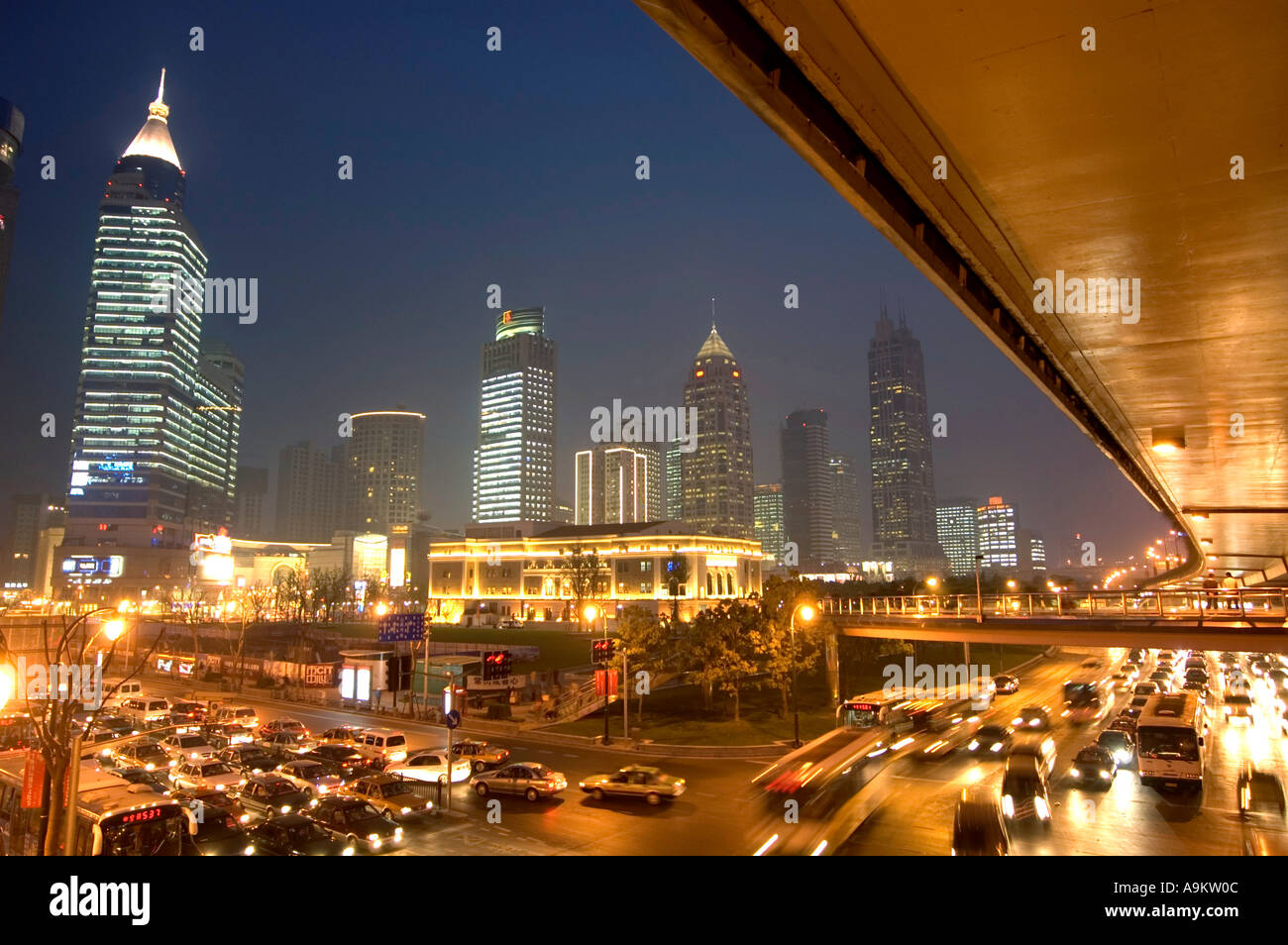 HEAVILY CONGESTED ROADS IN DOWNTOWN SHANGHAI PEOPLE S SQUARE CHINA  Stock Photo