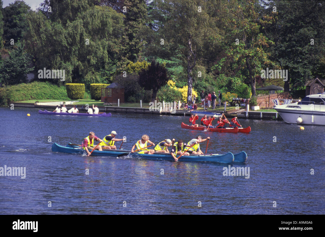 Cookham Berkshire England canoe race in regatta on River Thames Stock