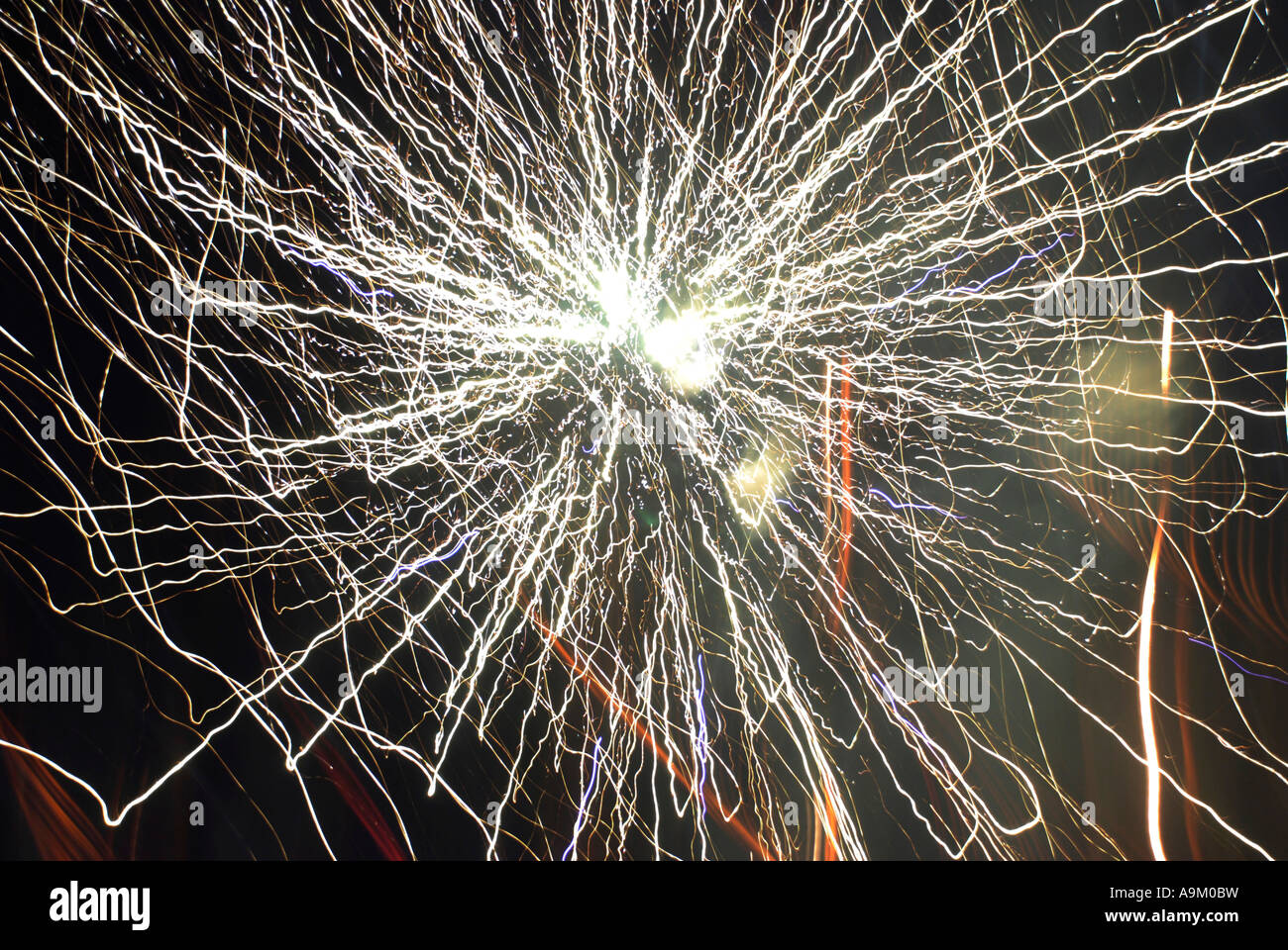 The art of Fire works in temble festivals kerala Stock Photo