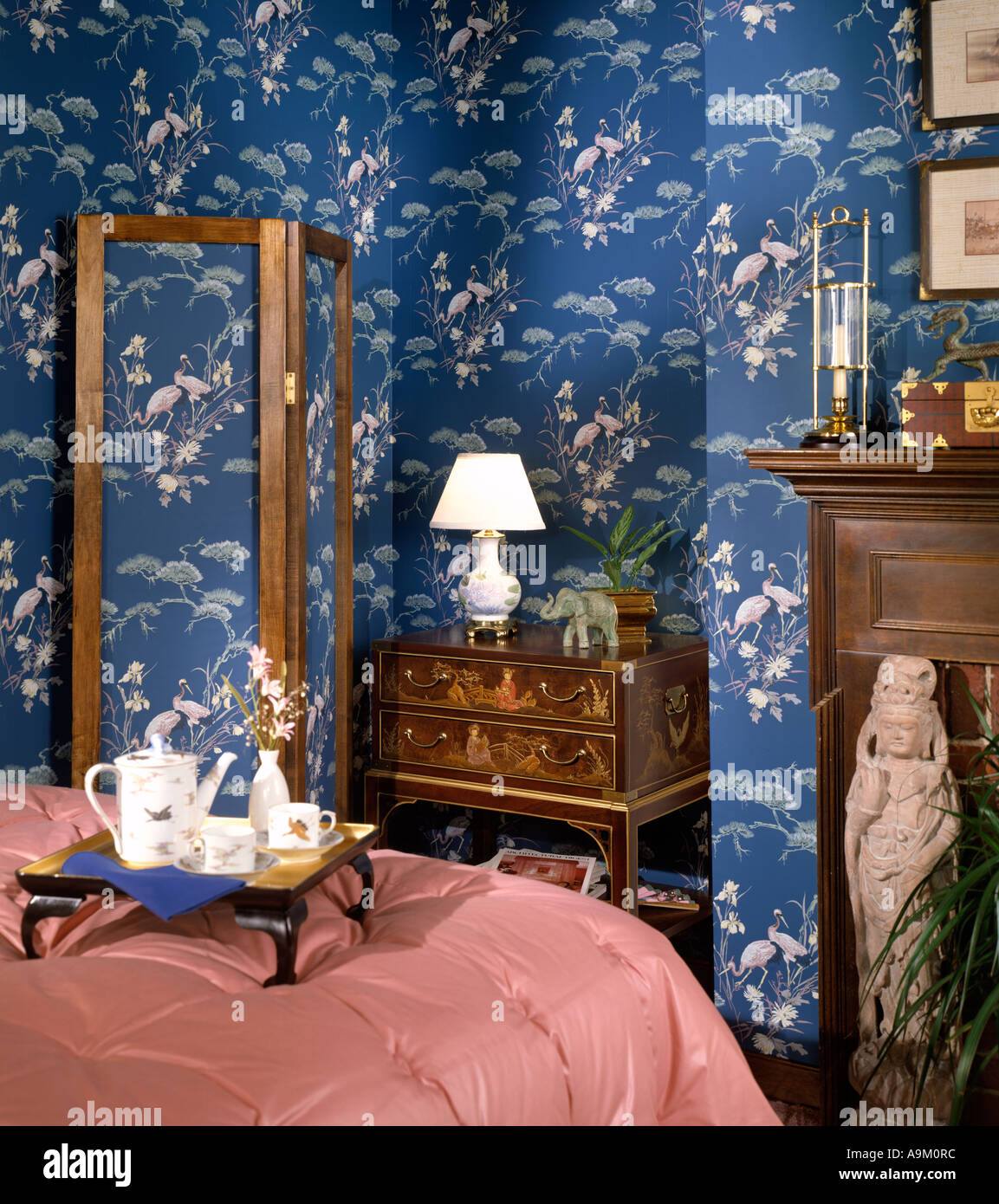 Bed Room Bedroom Set Interior Breakfast Tray Screen Lamp Fireplace