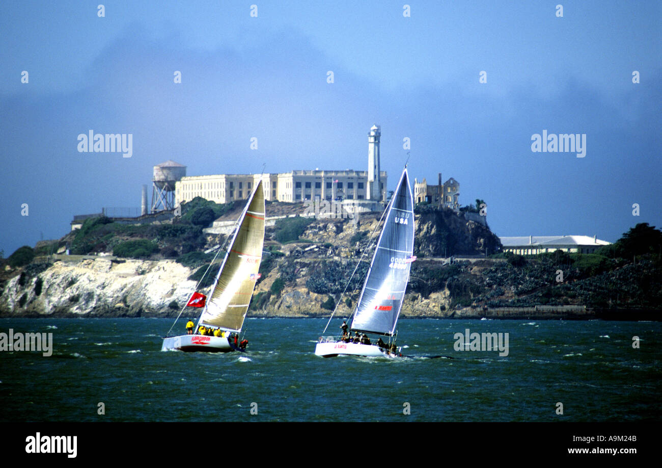 Alcatraz with sail boats San Francisco CA USA Stock Photo