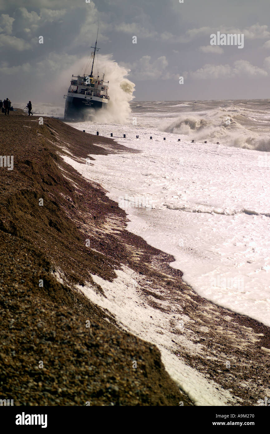 Maneve star ship run aground near rye east sussex Stock Photo