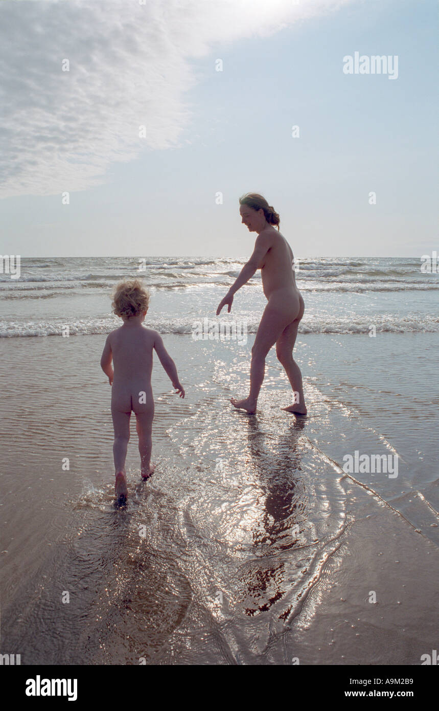 Mother and son at nude beach