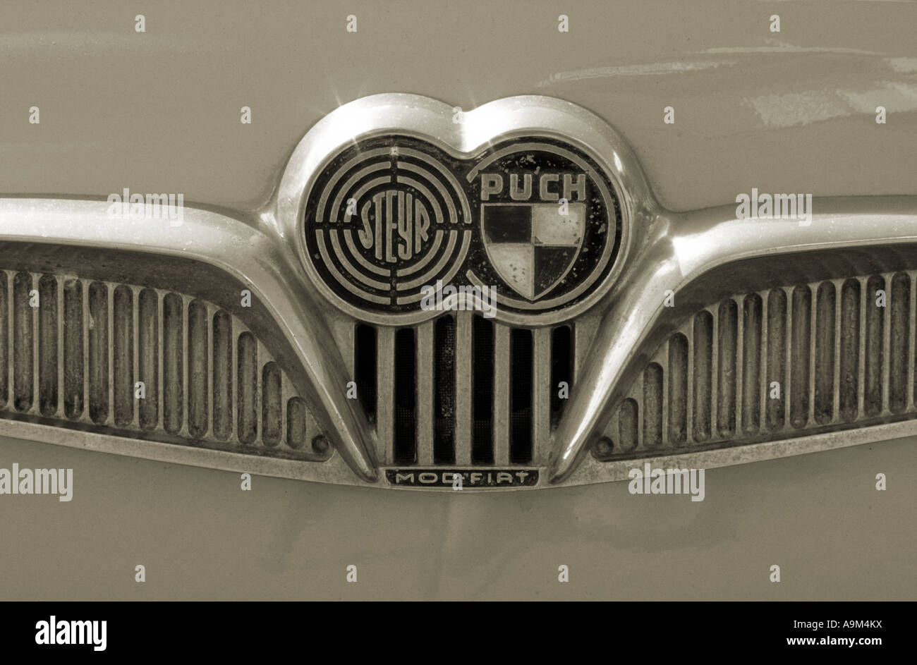 Steyr-Puch 500D of 1966. German car manufacturer. Steyr-Puch car auto badge marque German maker make Stock Photo