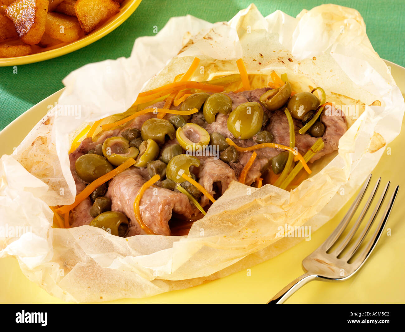 VEAL AND OLIVE PARCEL Stock Photo