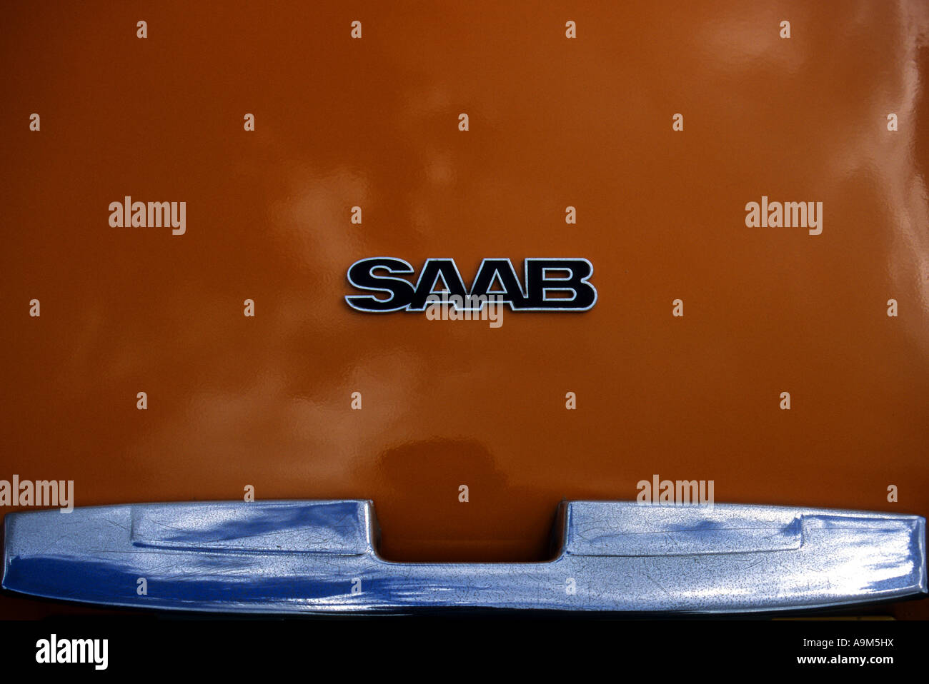 Saab car badge of 1974. Swedish car manufacturer 1949 to date. Saab car auto badge marque Swedish maker motif Stock Photo