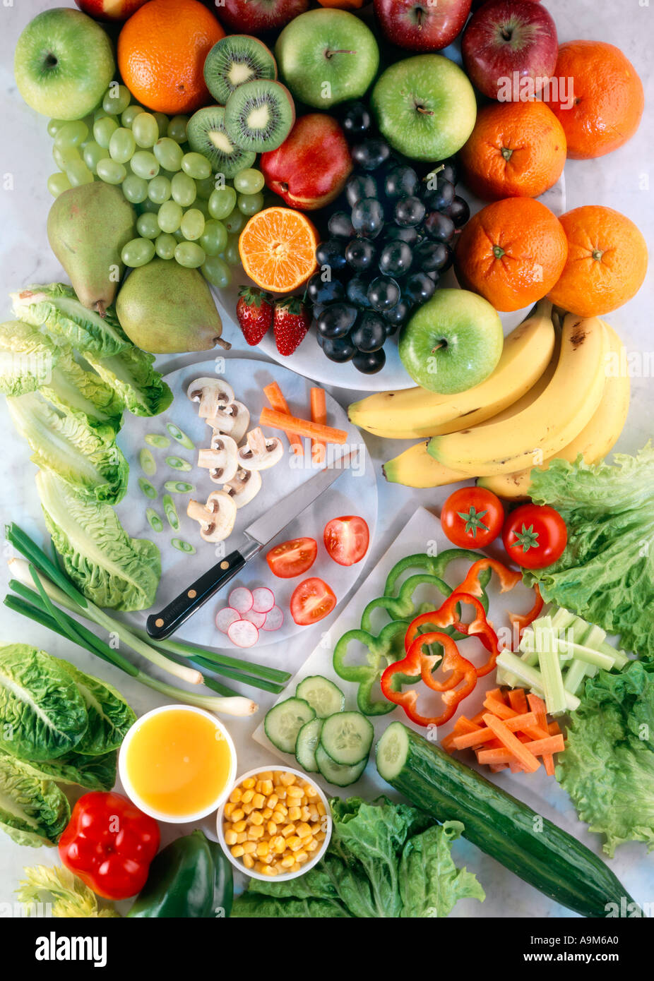 OVERHEAD FRUIT AND VEGETABLES Stock Photo
