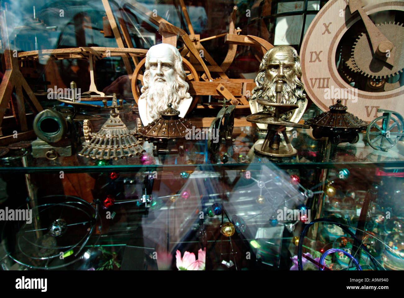 shop window with souvenirs of Leonardo da Vinci Vinci Tuscany Toscana Stock Photo