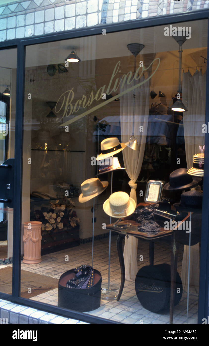 shopwindow Borsalino hat shop outlays Asti Langhe Piemont Italy Europe EU Stock Photo
