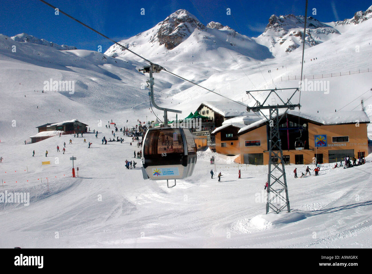 Bubble car at the ski area of Celerina Marguns area of S.t Moritz  Switzerland Stock Photo - Alamy