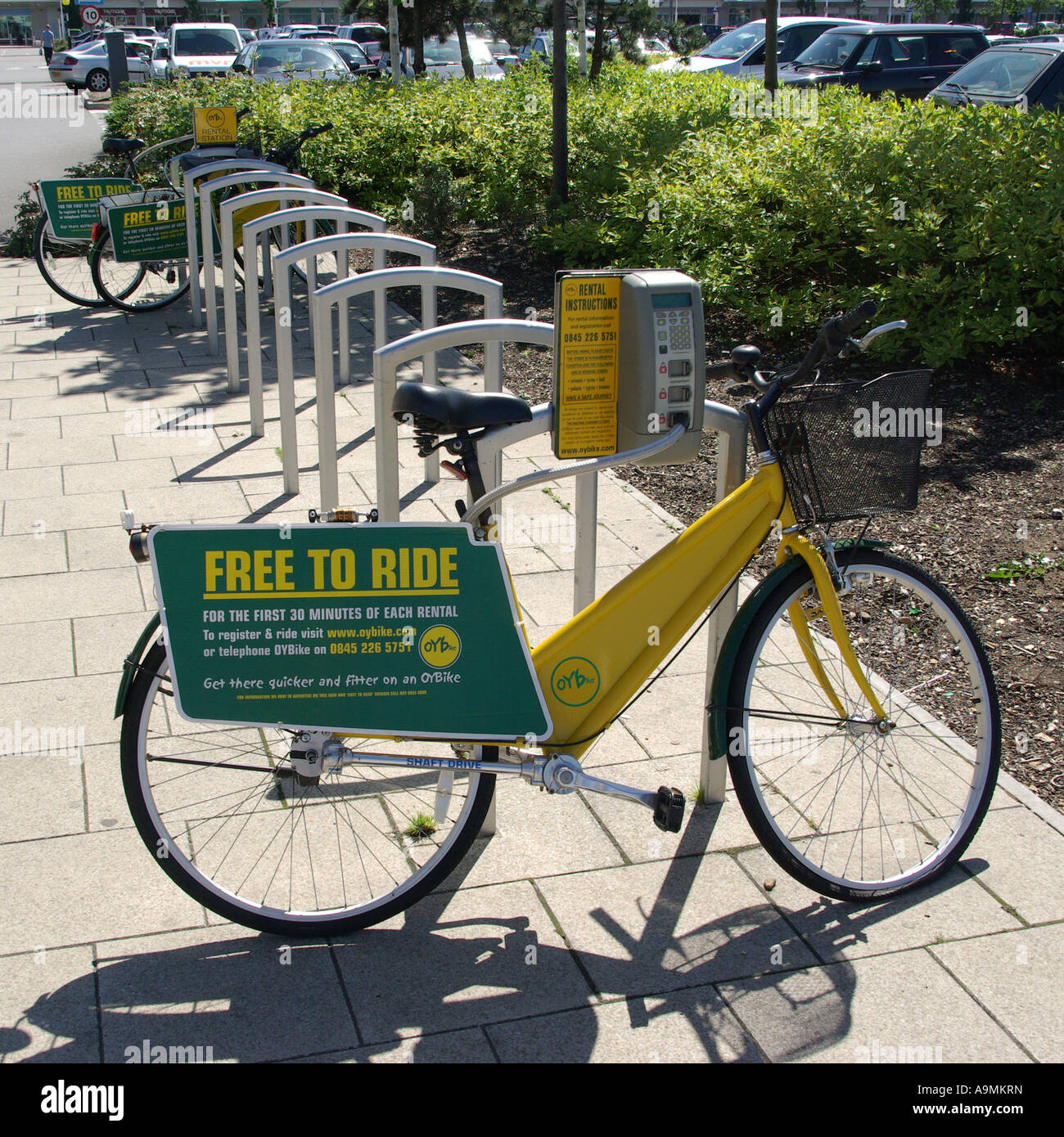 Close up of rent a bike scheme docking station before Boris Bikes hire