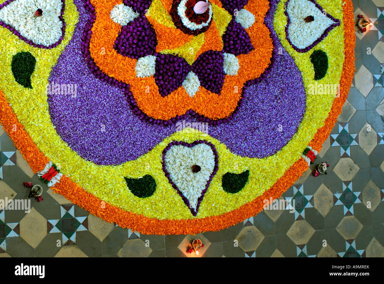 FLORAL DECORATIONS DURING ONAM IN KERALA Stock Photo